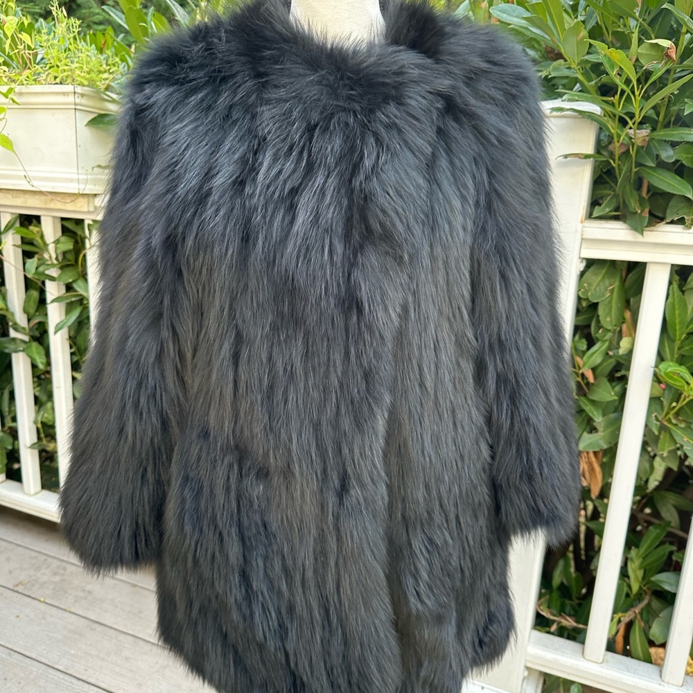 Theory Black Teddy Jacket Natural Blue Fox size M